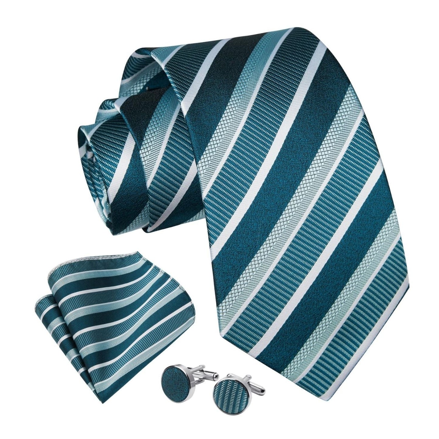 Hisdern Turquoise Striped Wedding Accessories Set with Cufflinks