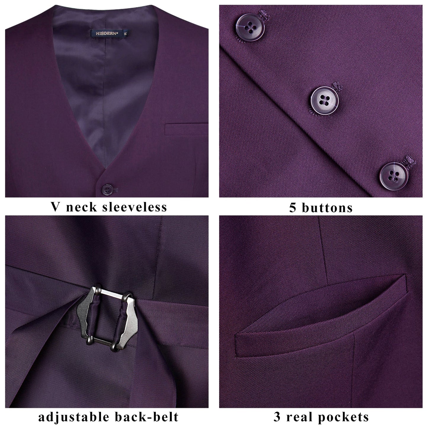 Hisdern Men's Purple Satin Suit Vest Formal Wear
