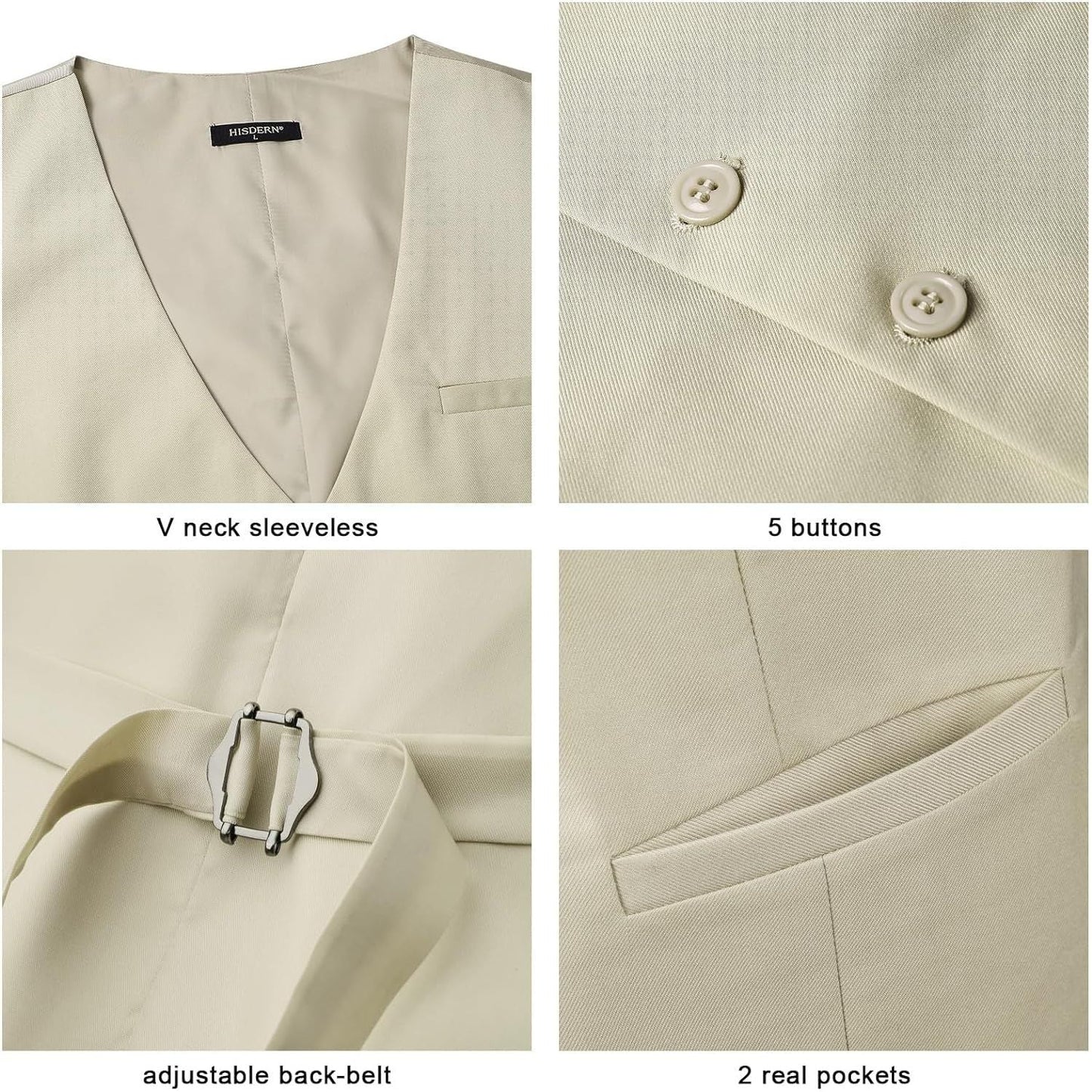 Hisdern Men's Beige Satin Suit Vest Formal Wear