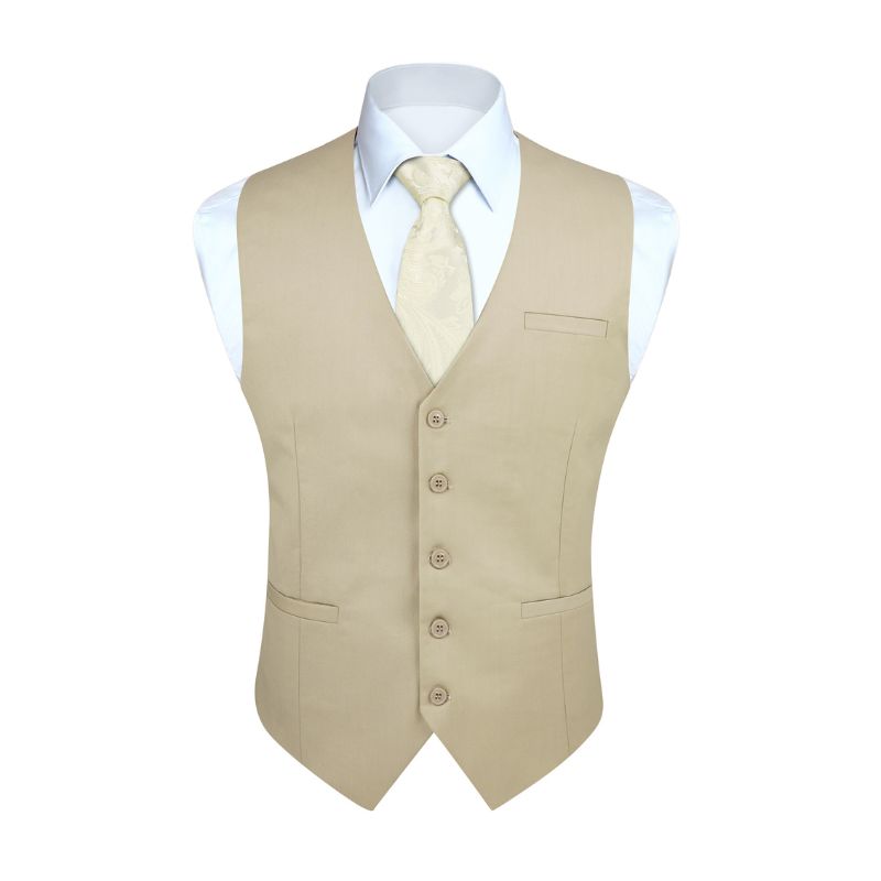 Hisdern Men's Beige Satin Suit Vest Formal Wear