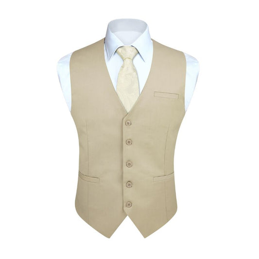 Hisdern Men's Beige Satin Suit Vest Formal Wear
