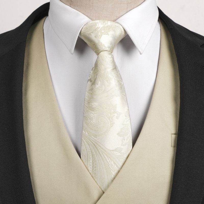 Hisdern Men's Beige Satin Suit Vest Formal Wear