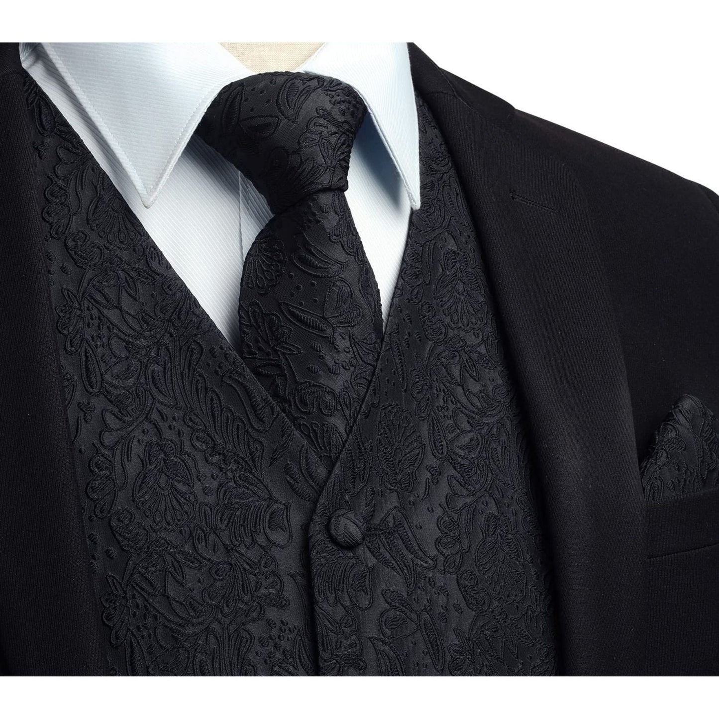 Hisdern Men's Black Paisley Vest Tie Set For Weddings Anniversary
