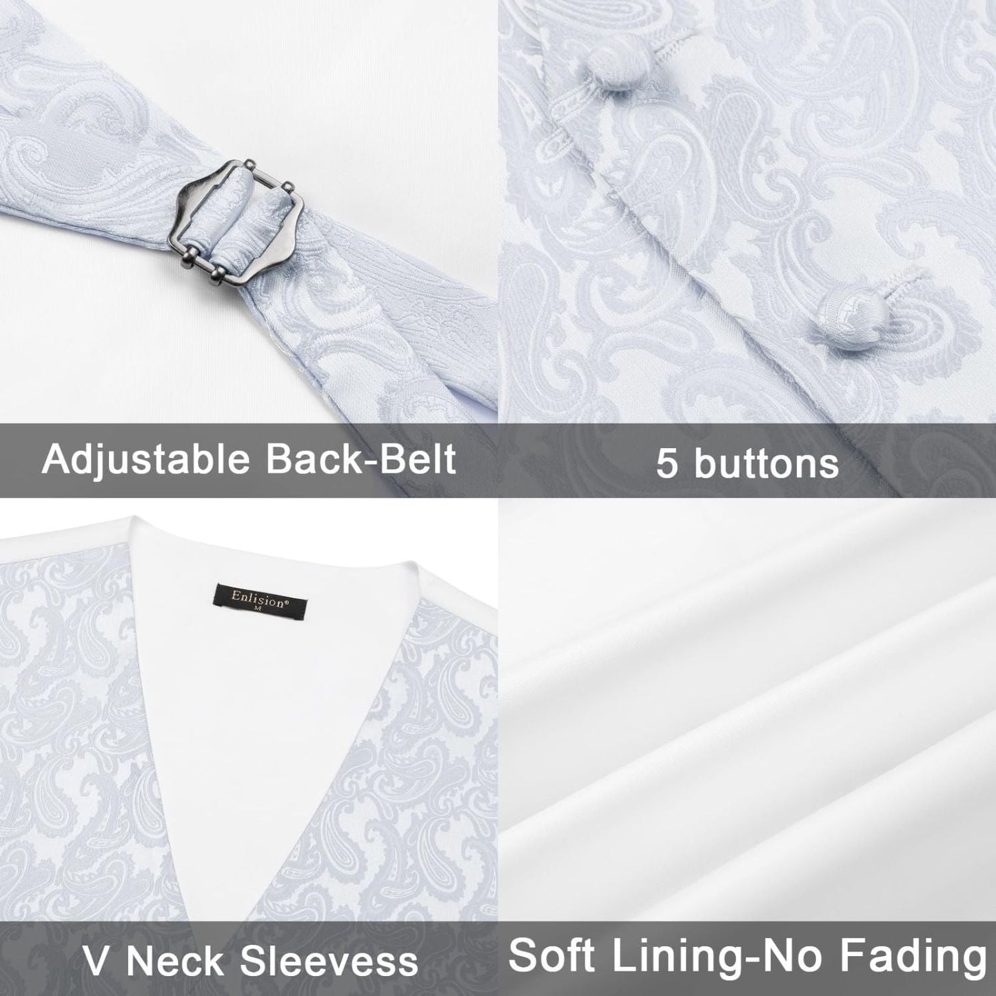 Hisdern Men's White Paisley Vest Tie Set For Weddings Anniversary