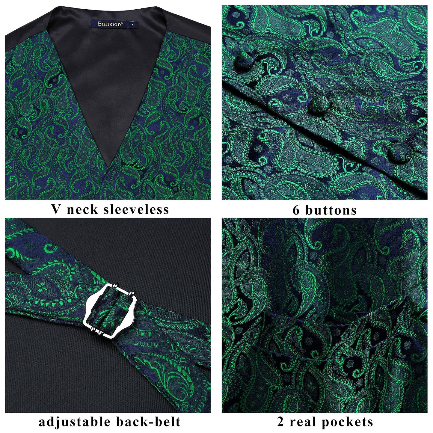 Hisdern Green Silk-Back Dress Vest for the Wedding