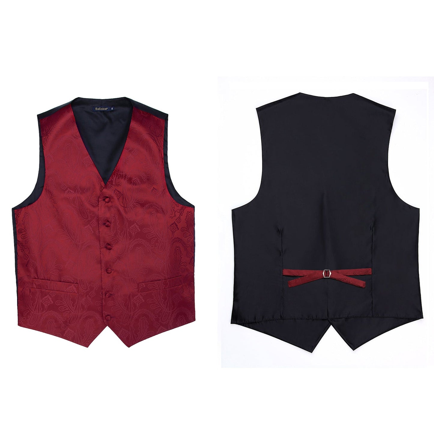 Hisdern Men's Burgundy Paisley Vest Tie Set For Weddings Anniversary