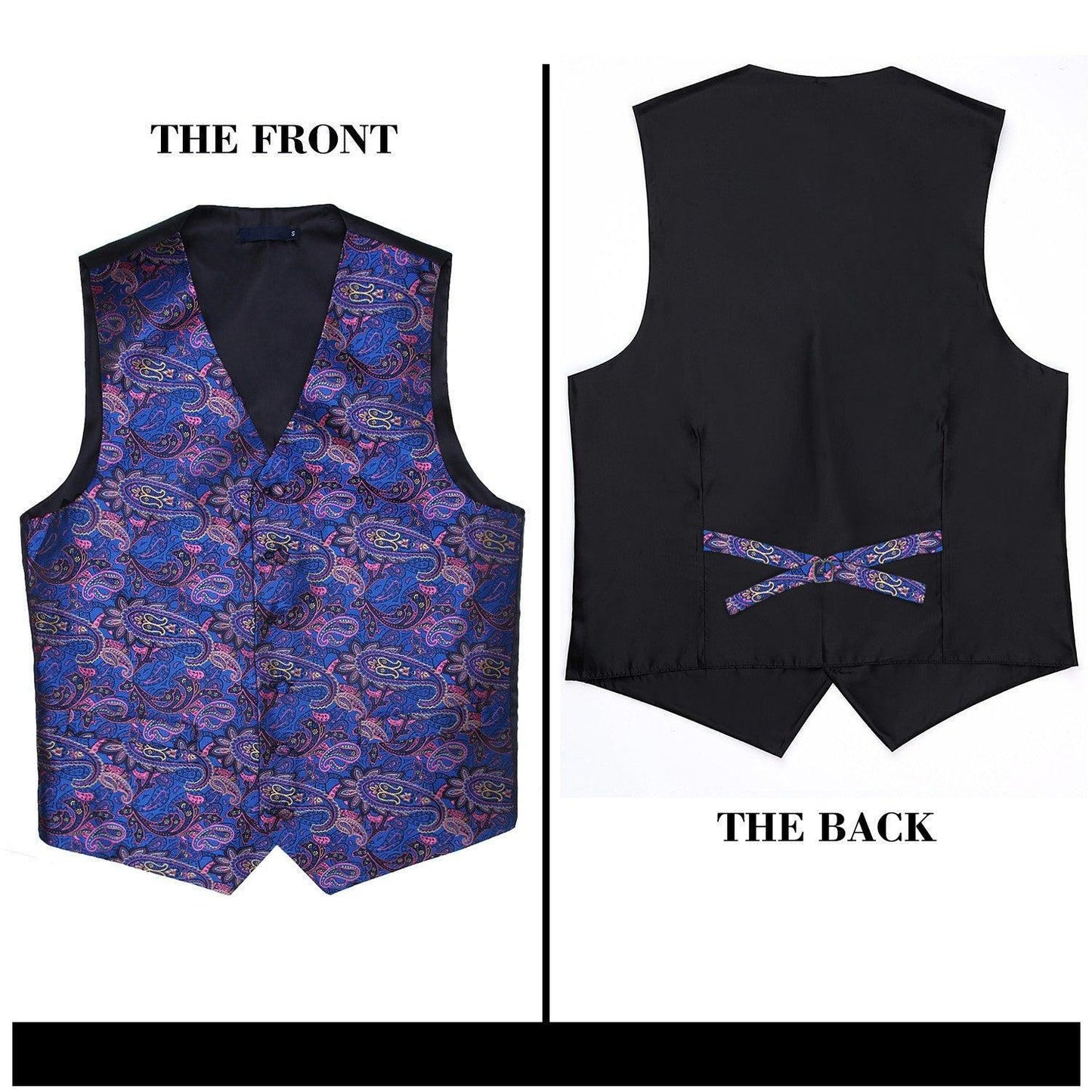 Hisdern Men's Blue Pink Paisley Vest Tie Set For Weddings