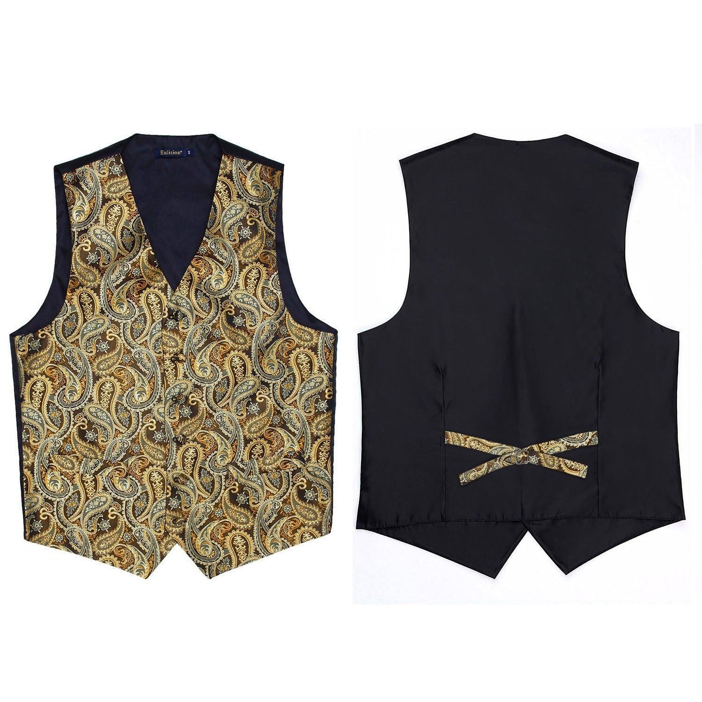 Hisdern Men's Gold Paisley Vest Tie Set For Weddings
