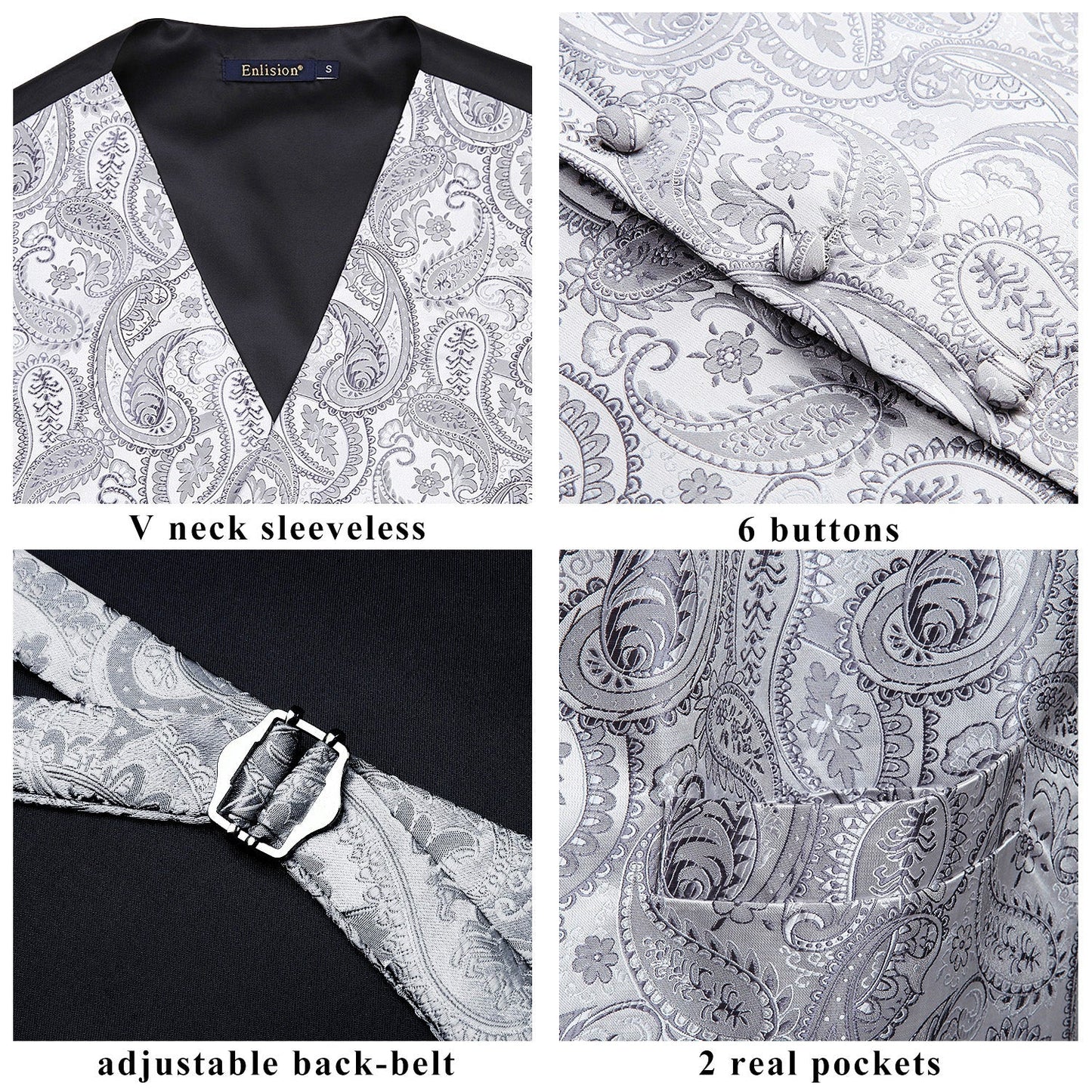 Hisdern Men's Grey Paisley Vest Tie Set For Weddings Anniversary