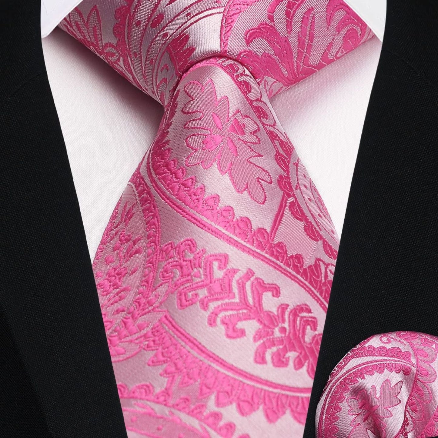 Hisdern Men's Pink Paisley Vest Tie Set For Weddings Anniversary