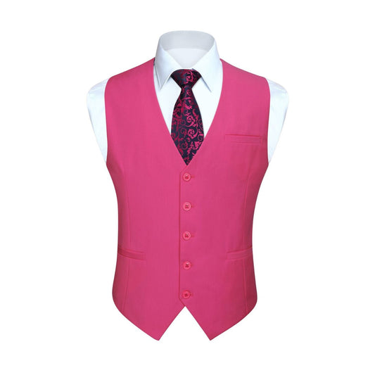 Hisdern Men's Hot Pink Satin Suit Vest Formal Wear