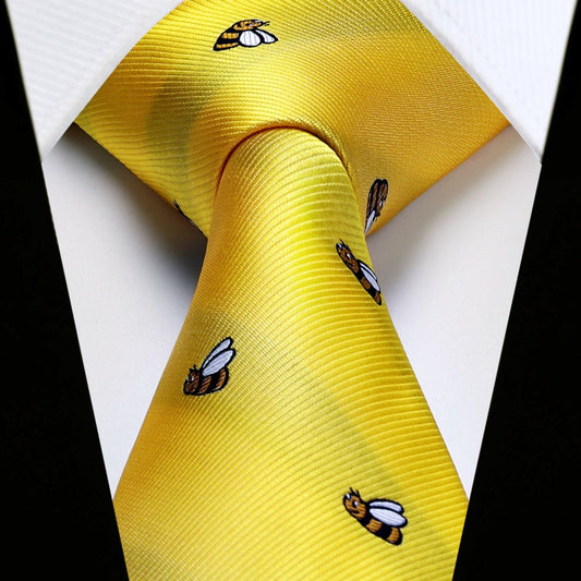 Hisdern Yellow Bee Cute Print Pattern Tie Set