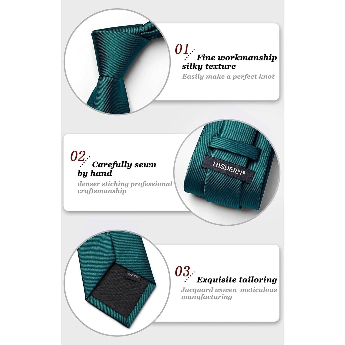 Hisdern Teal Solid Men’s Tie Set for Formal & Wedding