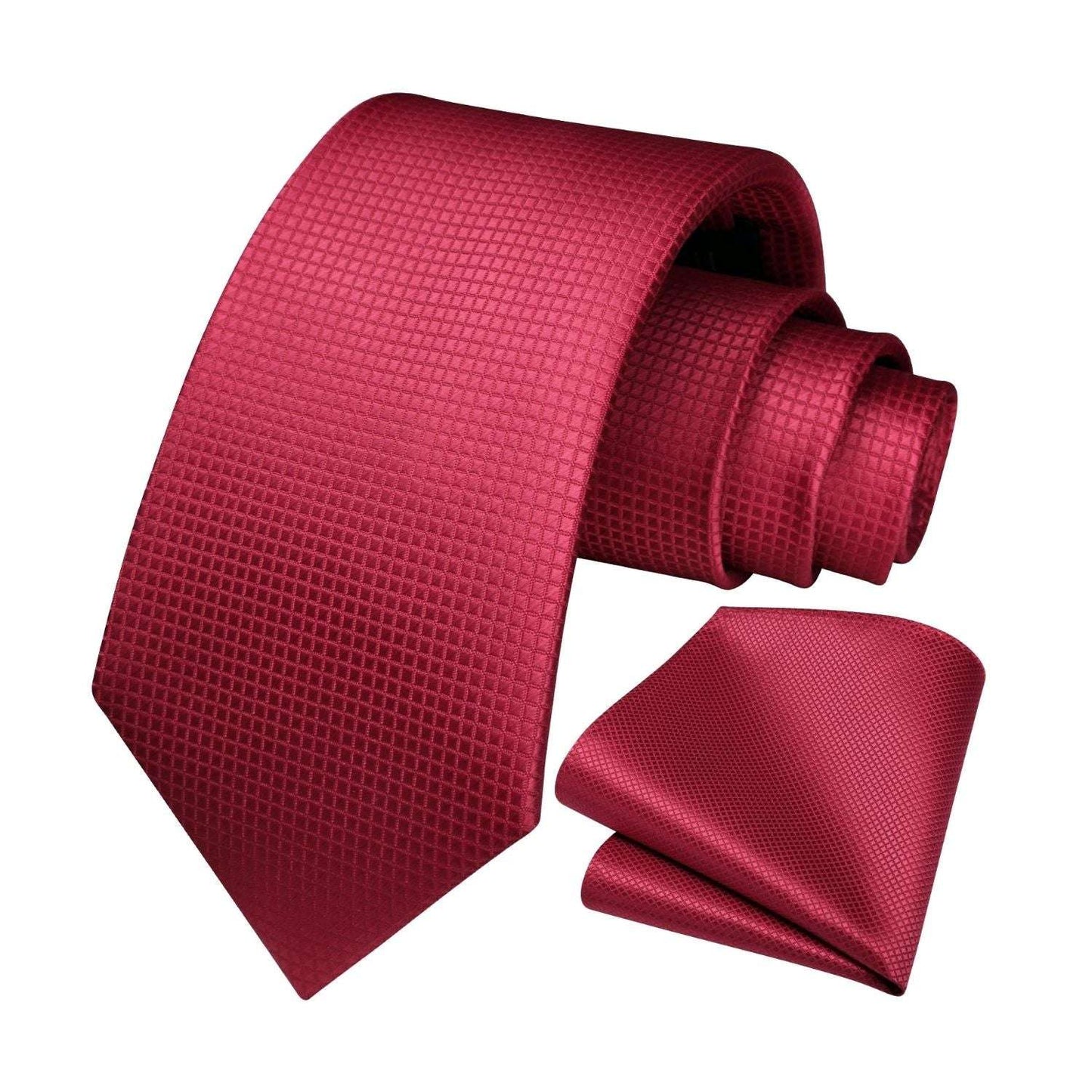 Hisdern Red Plaid Pocket Square With Matching Tie