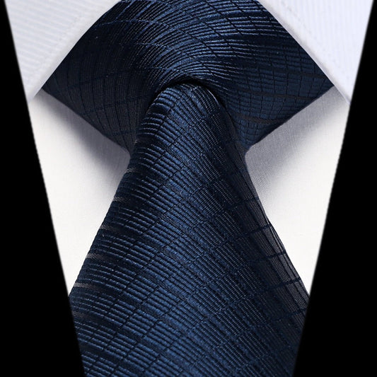 Hisdern Navy Blue Plaid Pocket Square With Matching Tie