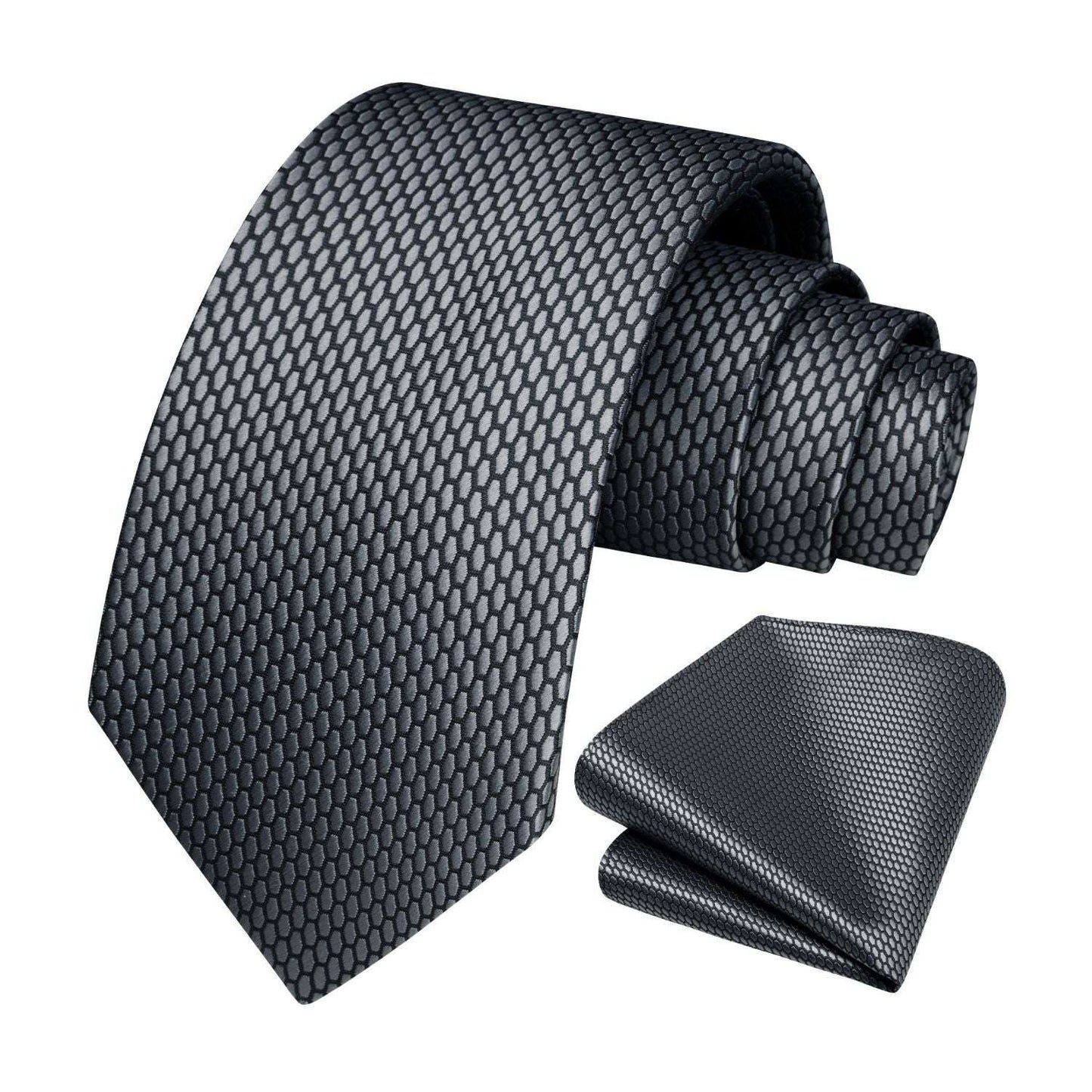 Hisdern Grey Plaid Pocket Square With Matching Tie