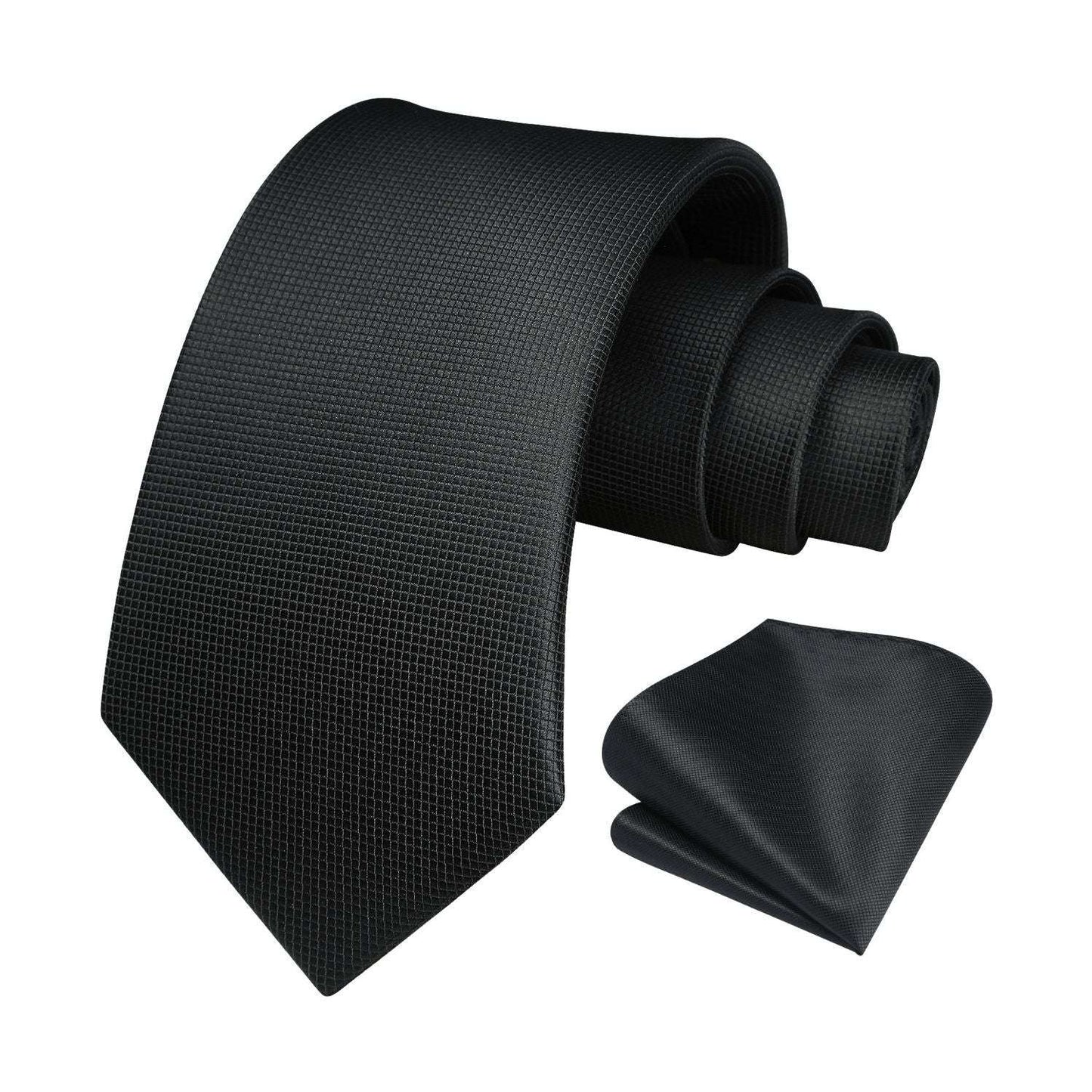 Hisdern Black Plaid Pocket Square With Matching Tie