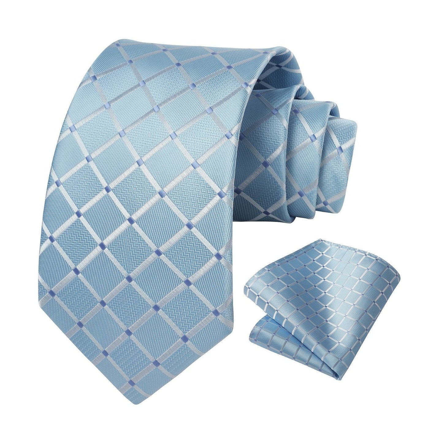 Hisdern Blue Plaid Pocket Square With Matching Tie