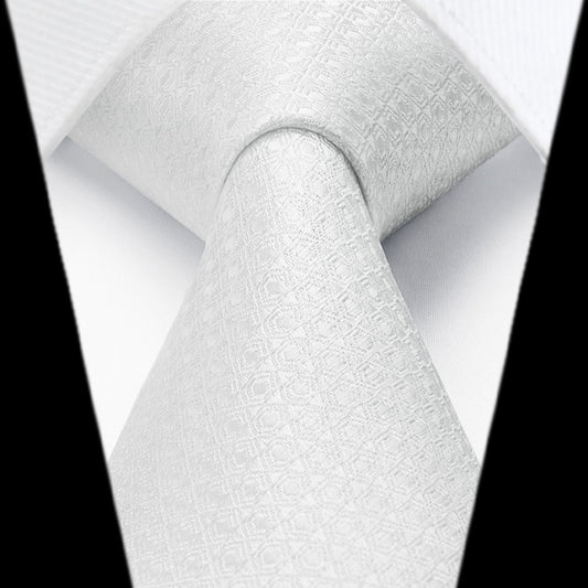 Hisdern White Plaid Pocket Square With Matching Tie