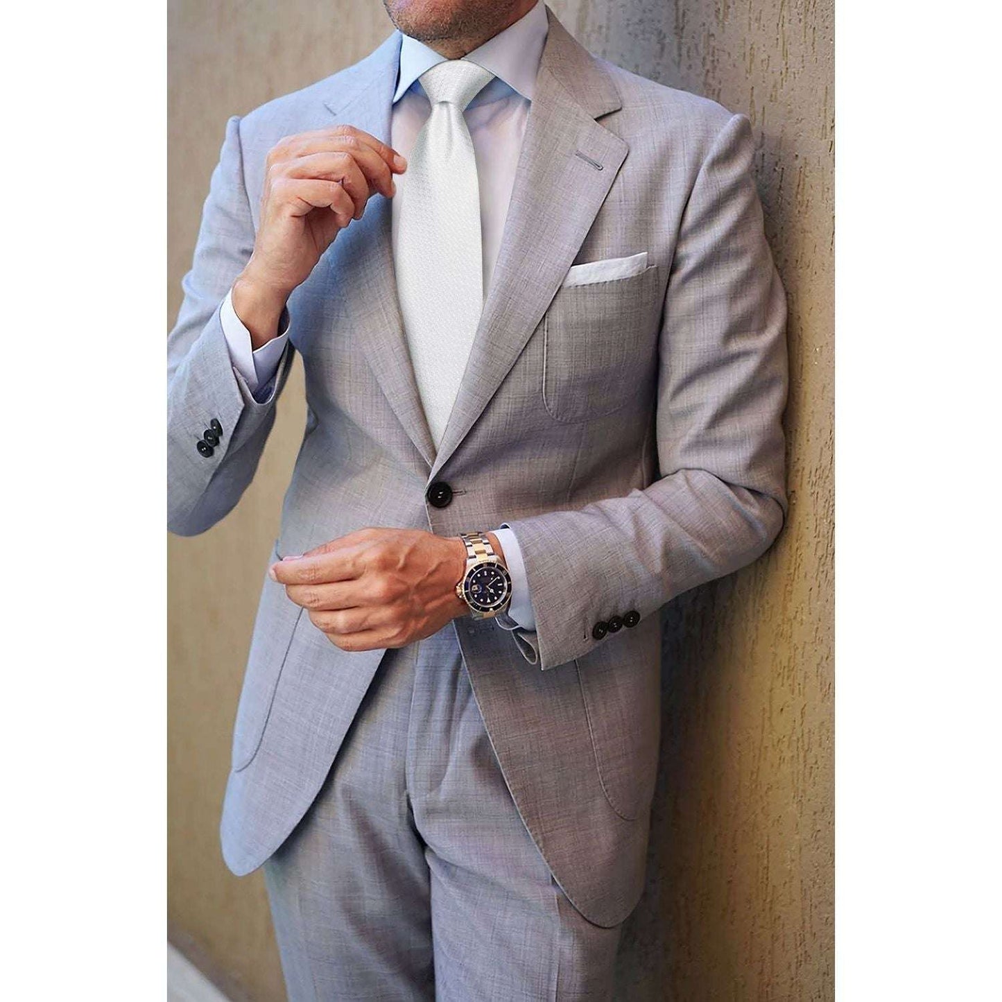 Hisdern White Plaid Pocket Square With Matching Tie