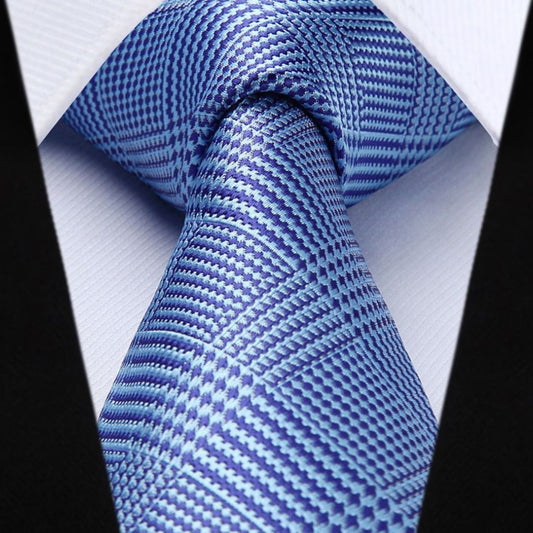 Hisdern Sky Blue Plaid Tie Set For Groomsmen