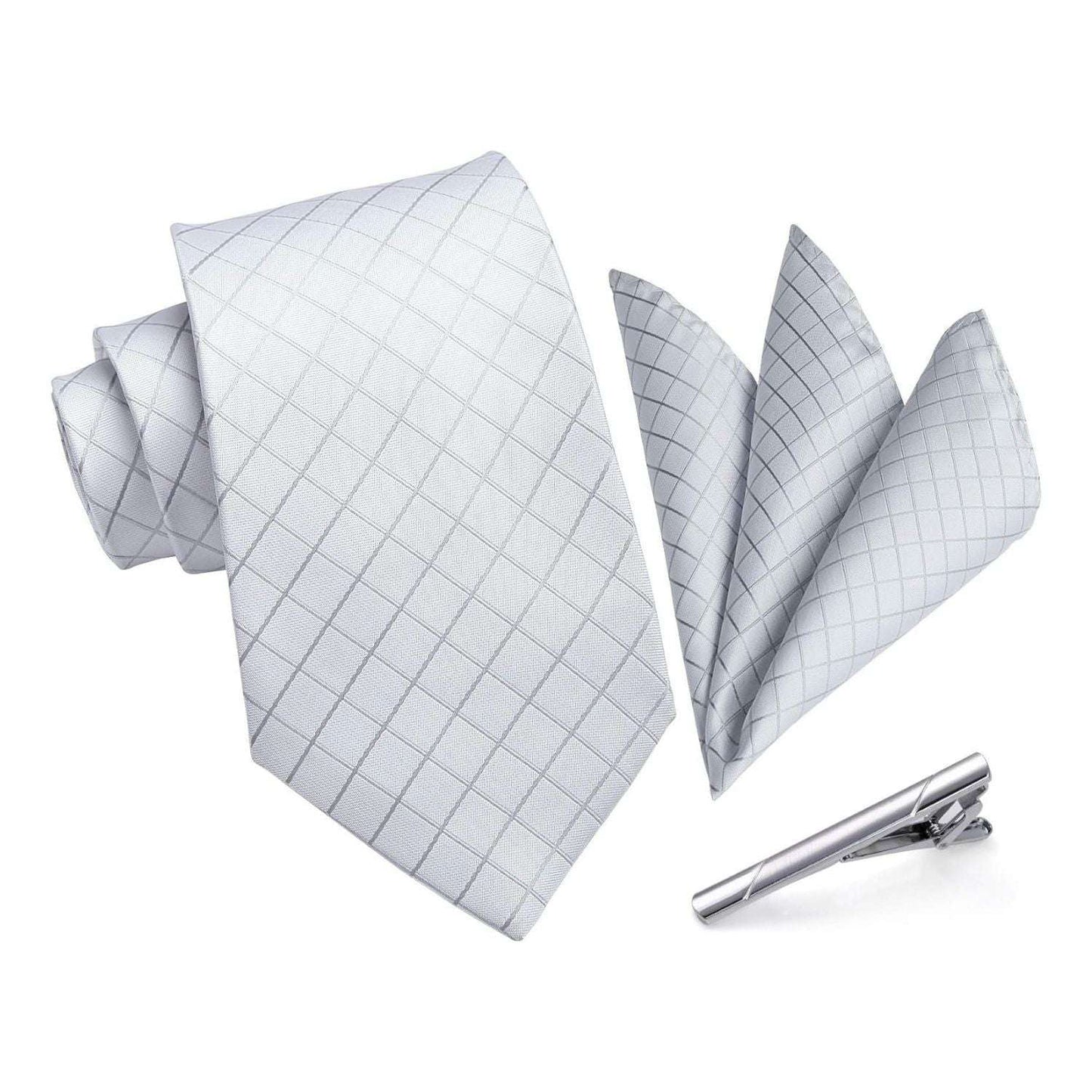 Hisdern Silver Plaid Wedding Accessories Set With Clip
