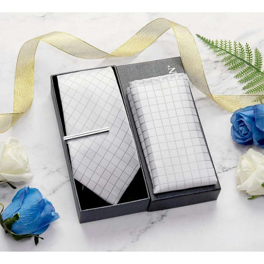 Hisdern Silver Plaid Wedding Accessories Set With Clip