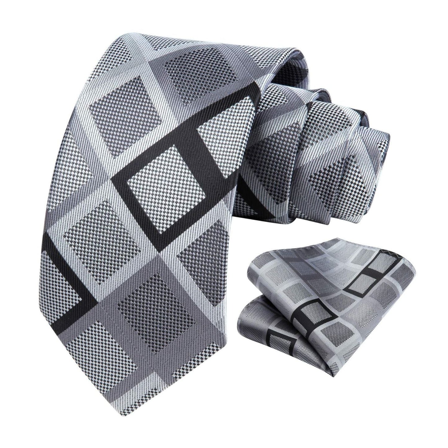 Hisdern Grey Plaid Business Tie Set