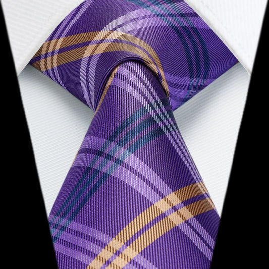 Hisdern Purple Plaid Tie Set For Groomsmen