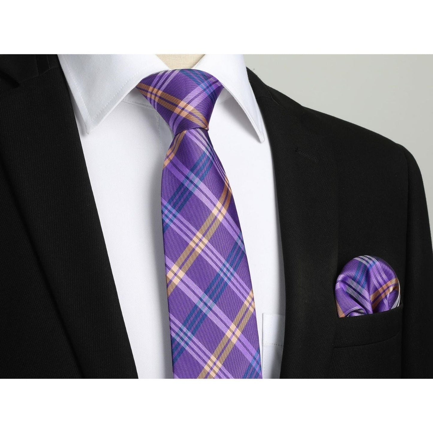 Hisdern Purple Plaid Tie Set For Groomsmen