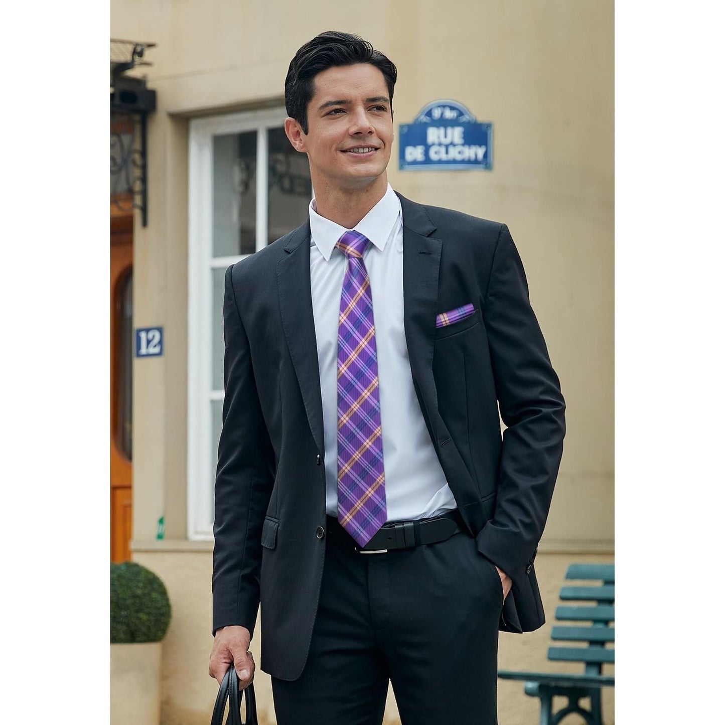 Hisdern Purple Plaid Tie Set For Groomsmen