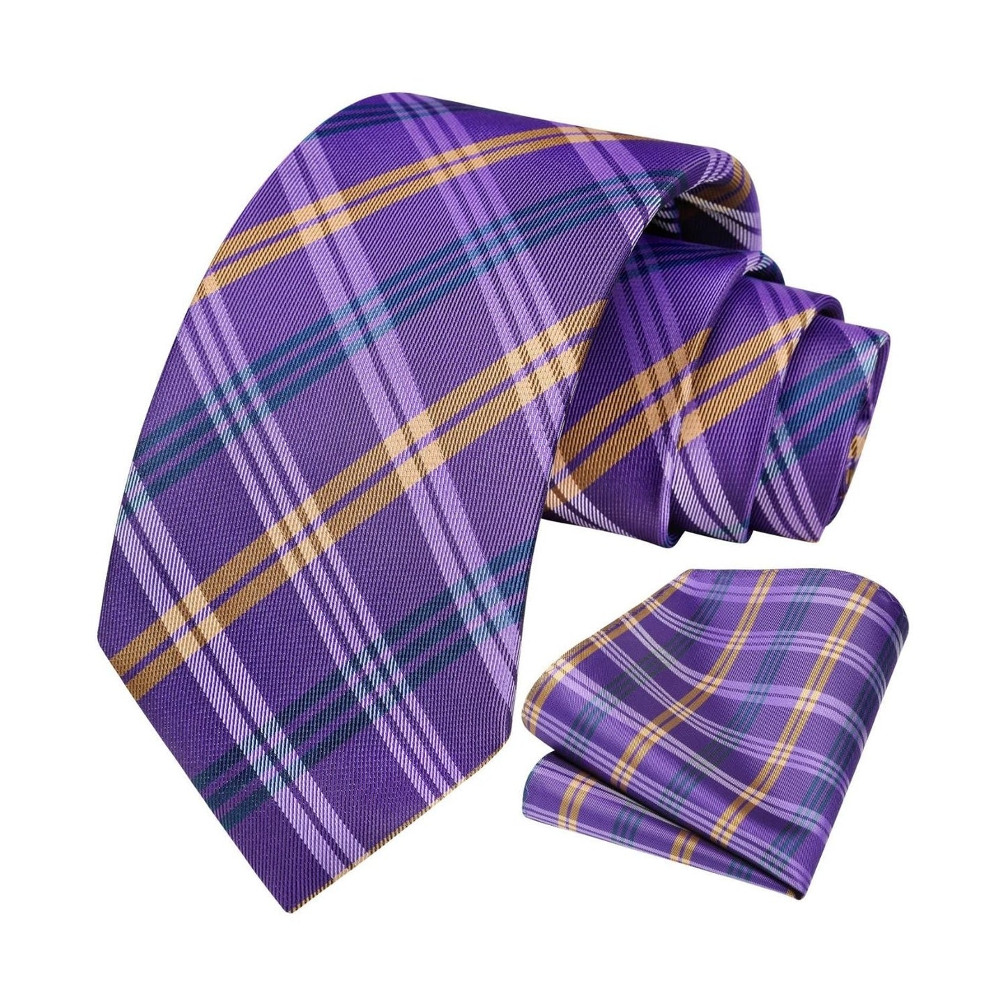 Hisdern Purple Plaid Tie Set For Groomsmen