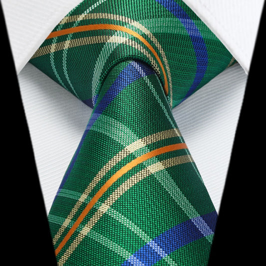 Hisdern Green Plaid Tie Set For Groomsmen