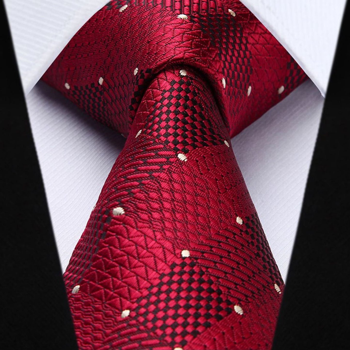 Hisdern Dark Red Plaid Wedding Accessories Set