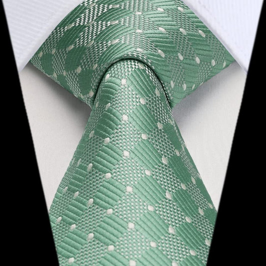 Hisdern Sage Green Plaid Pocket Square With Matching Tie