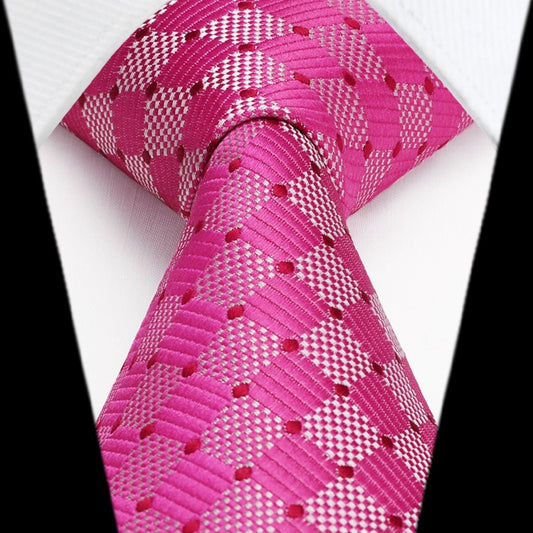 Hisdern Pink Plaid Tie Set For Groomsmen