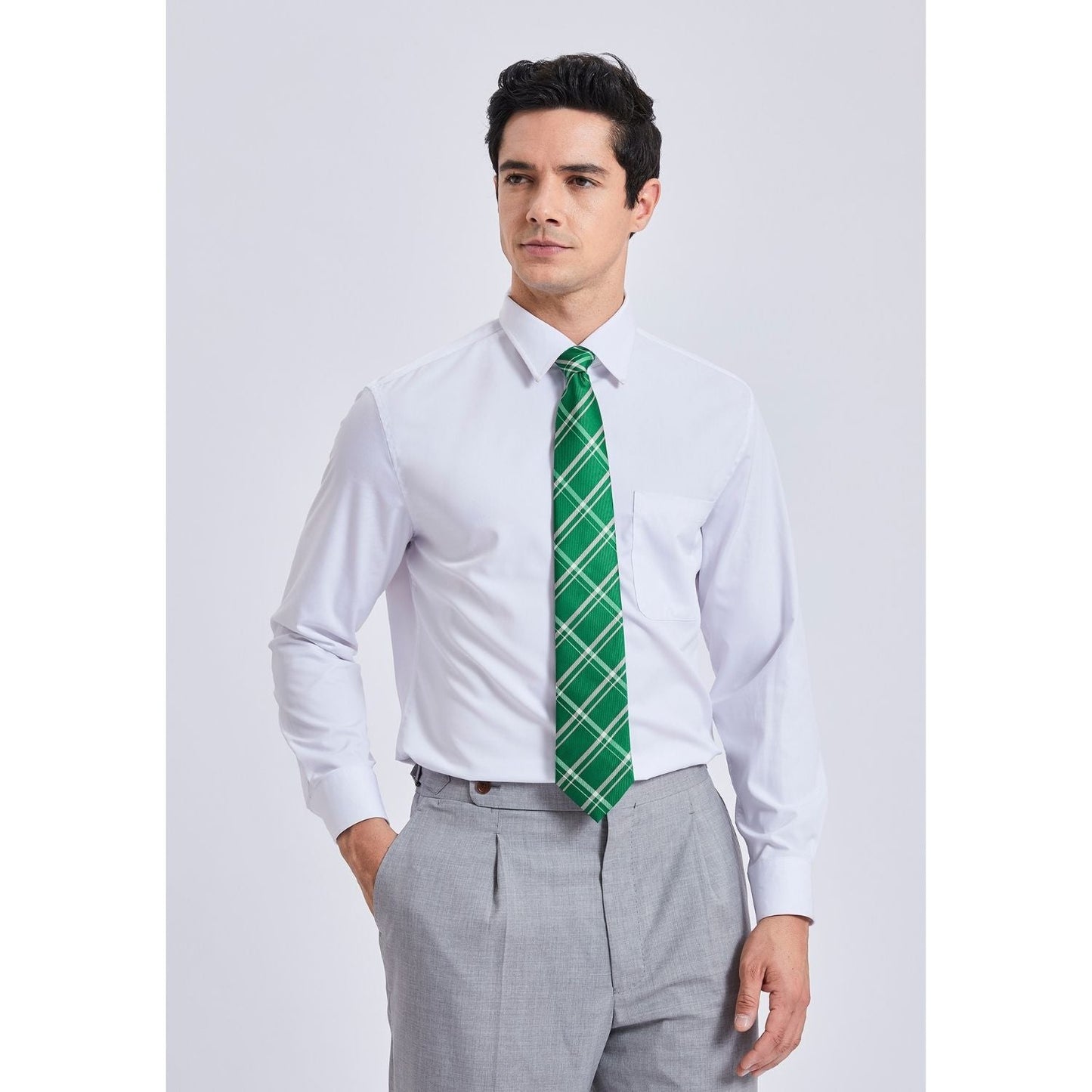 Hisdern Green Plaid Tie Set For Groomsmen