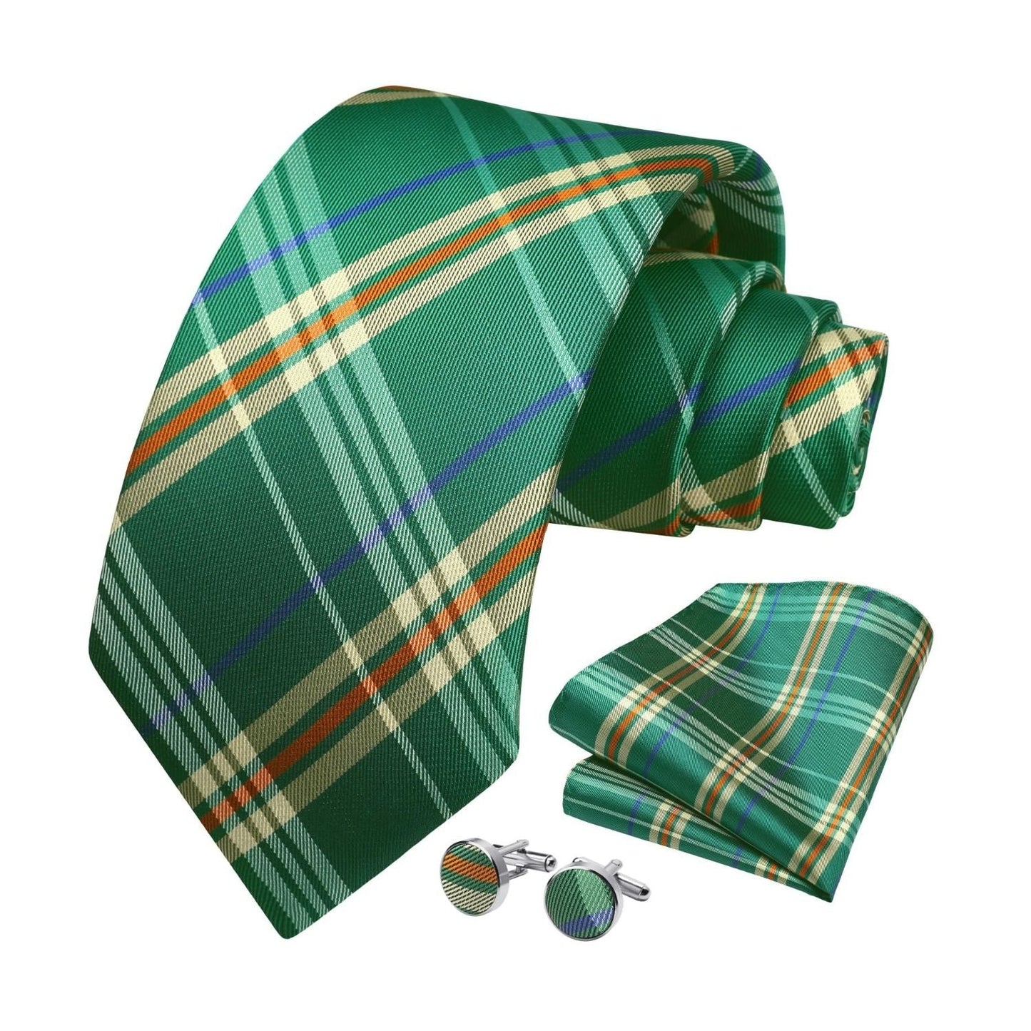 Hisdern Green Plaid Wedding Accessories Set with Cufflinks