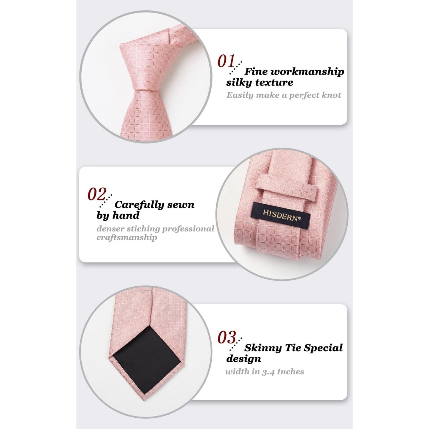Hisdern Blush Pink Plaid Tie Set For Groomsmen