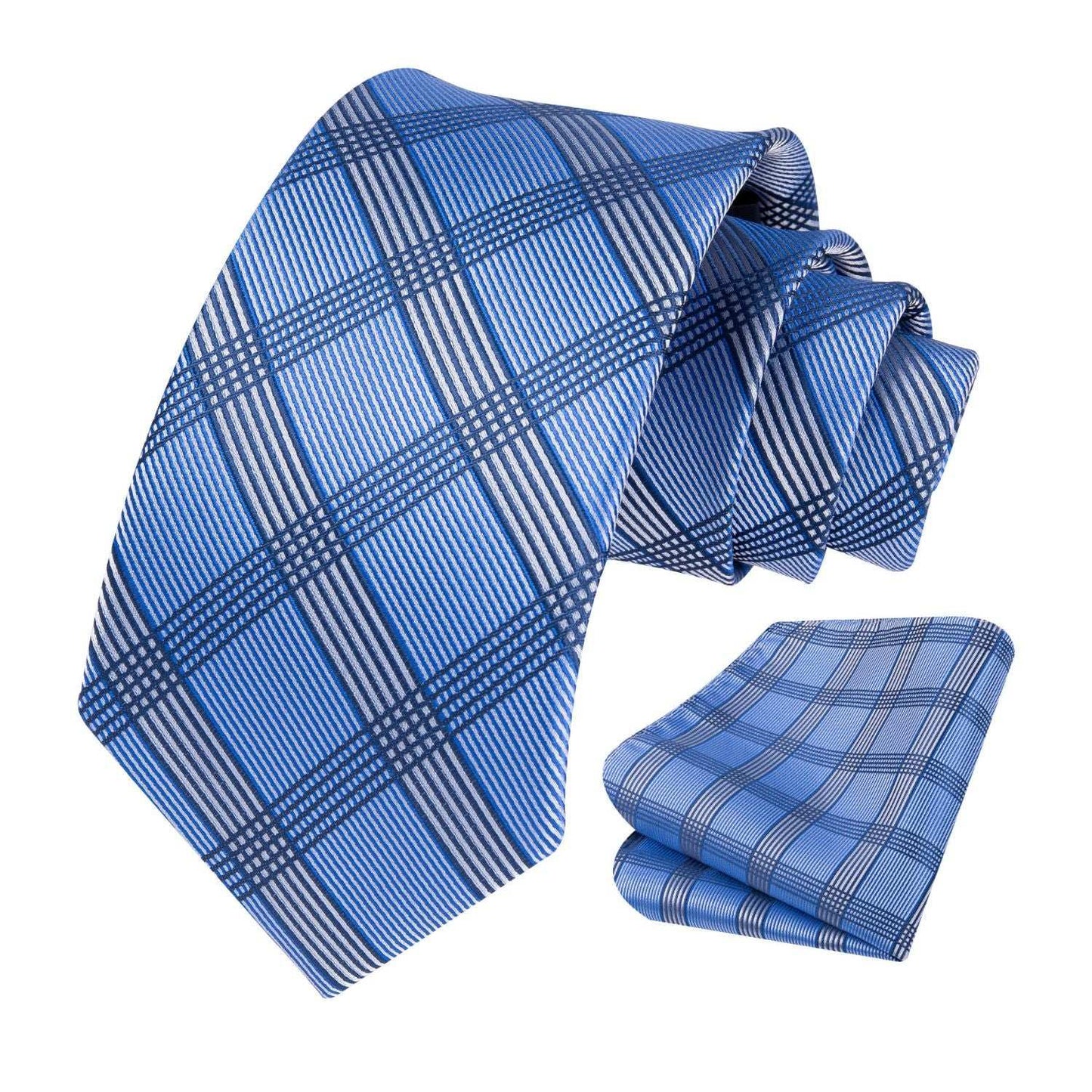 Hisdern Blue Plaid Tie Set For Groomsmen