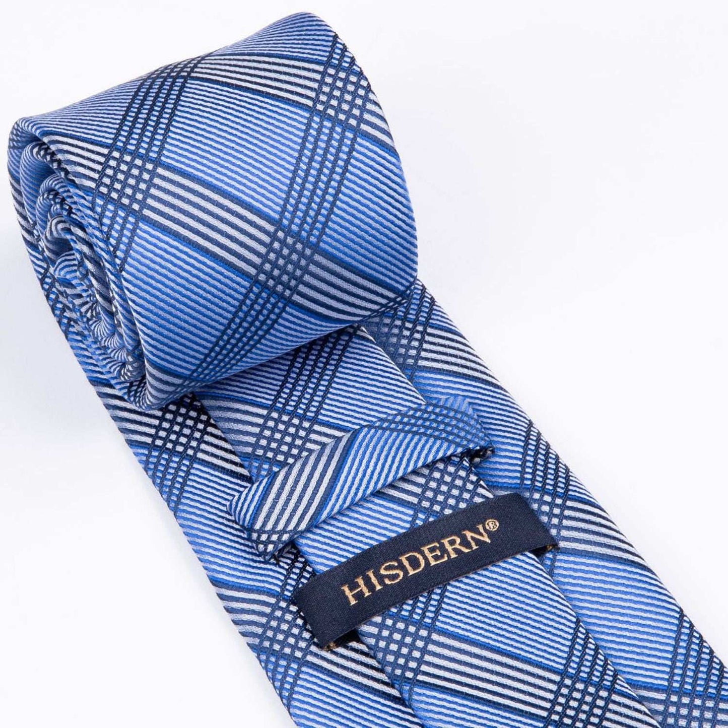 Hisdern Blue Plaid Tie Set For Groomsmen