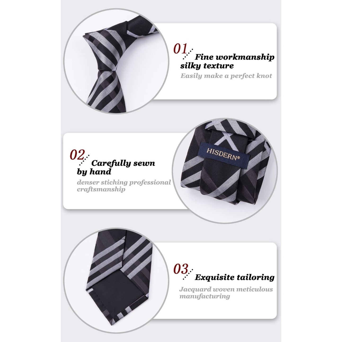 Hisdern Black Plaid Tie Set For Groomsmen