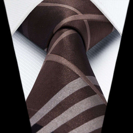 Hisdern Brown Plaid Tie Set For Groomsmen