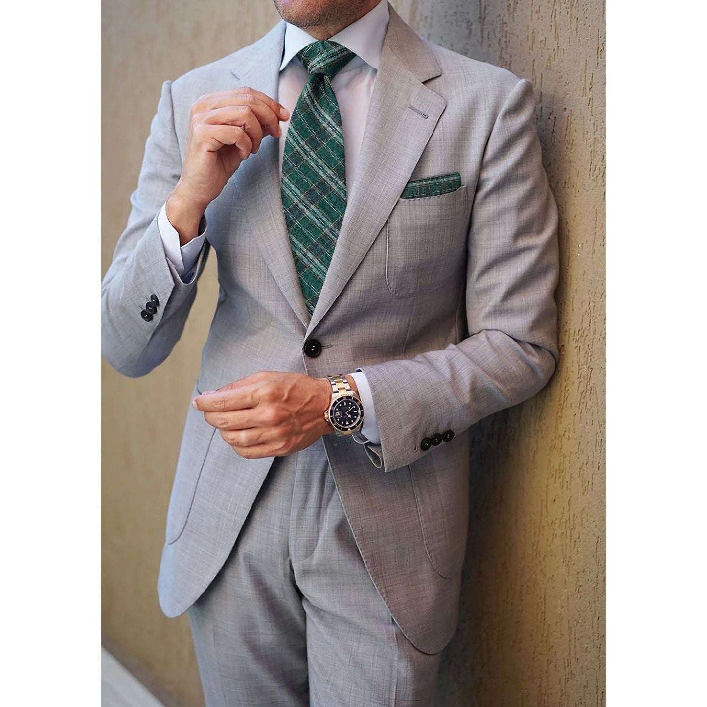 Hisdern Green Plaid Business Tie Set