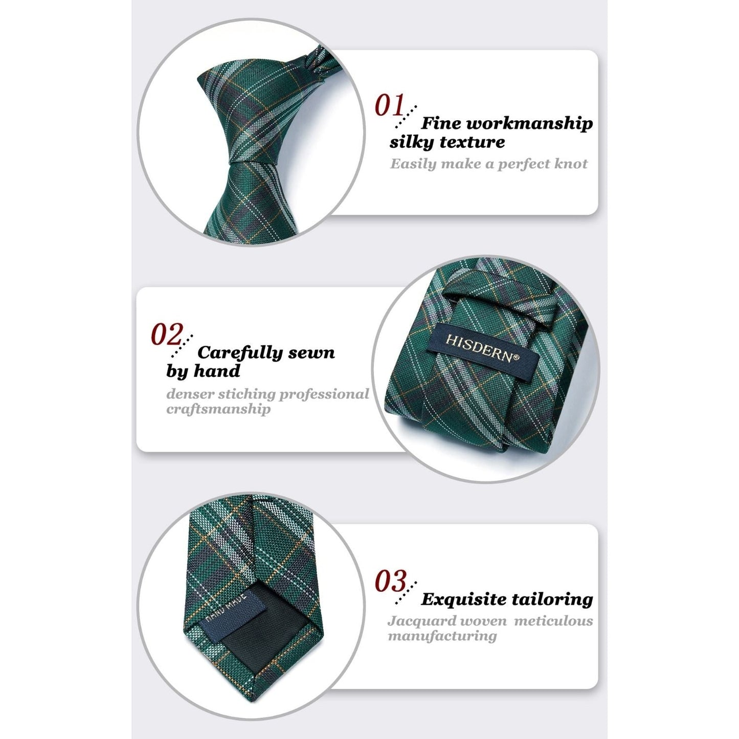 Hisdern Green Plaid Business Tie Set