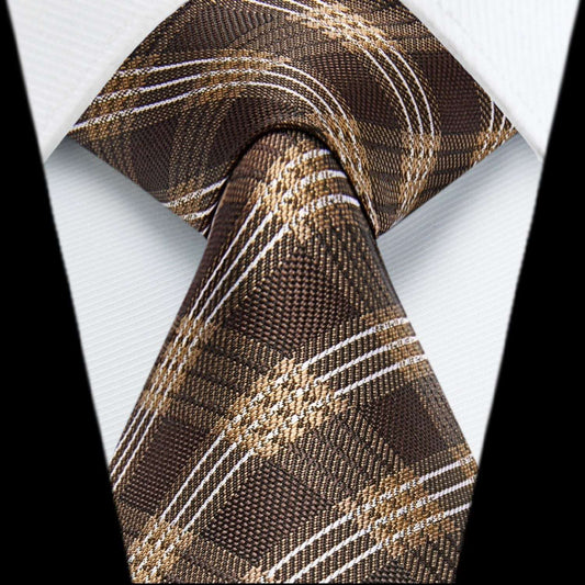 Hisdern Brown Plaid Tie Set For Groomsmen