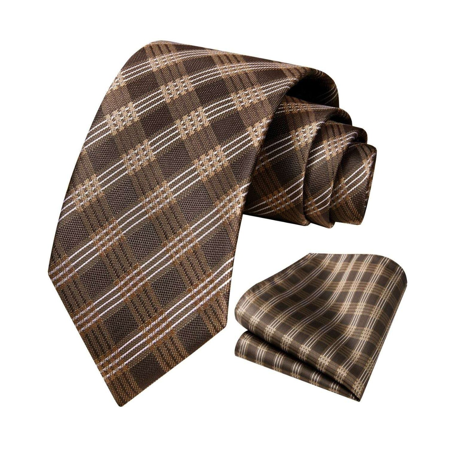 Hisdern Brown Plaid Tie Set For Groomsmen