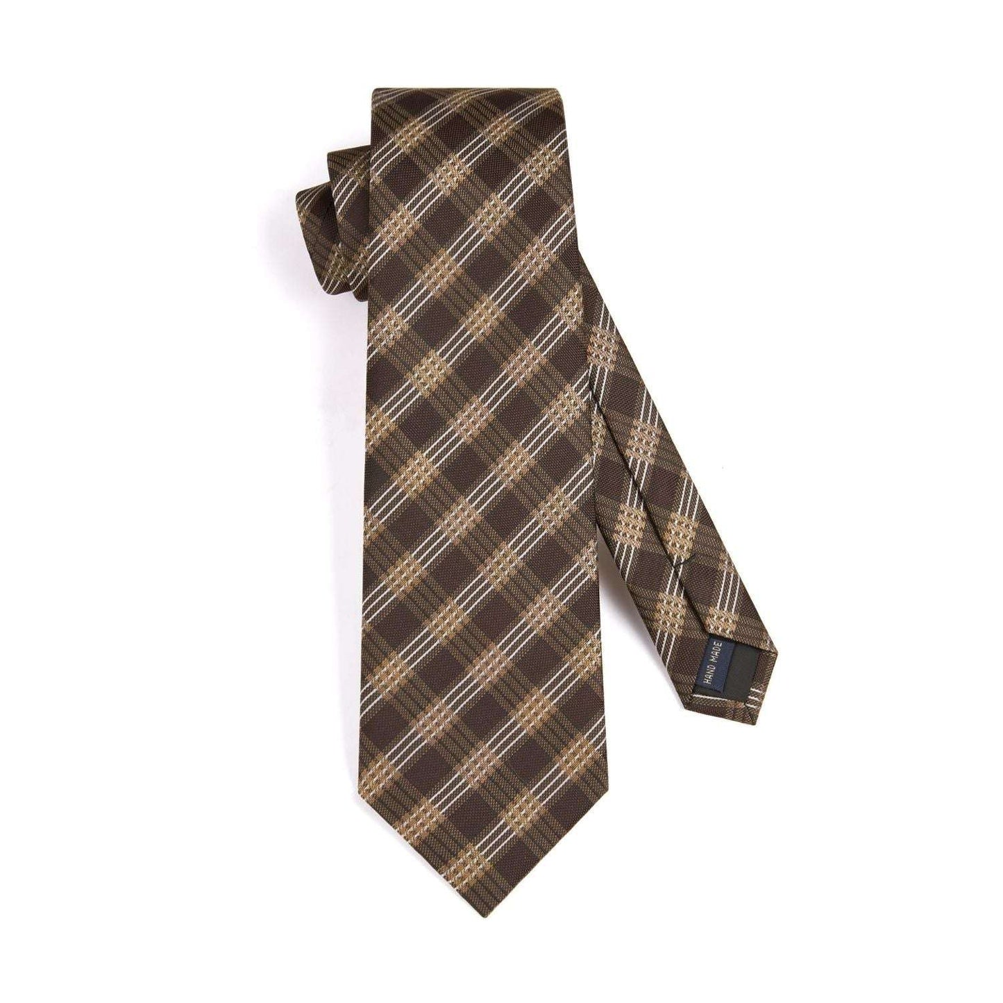 Hisdern Brown Plaid Tie Set For Groomsmen