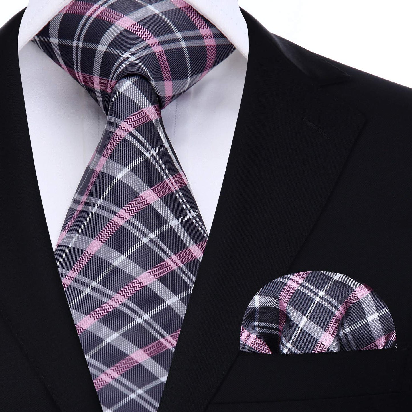 Hisdern Pink Plaid Tie Set For Groomsmen
