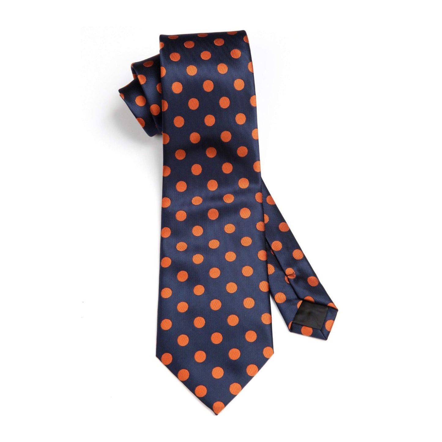 Hisdern Navy Blue Orange Polka Dot Print Tie Set For Formal Events